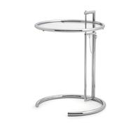 CLASSICON table basse réglable en hauteur E 1027 (Plateau transparent en verre cristal - Métal chromée)