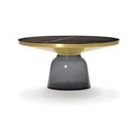 CLASSICON table BELL COFFEE TABLE avec la structure en laiton (gris quartz - Plateau en marbre Sahara Noir et base en verre soufflé)