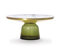 CLASSICON table BELL COFFEE TABLE avec la structure en laiton (Vert olive - Plateau en marbre Bianco Carrara et base en verre soufflé)