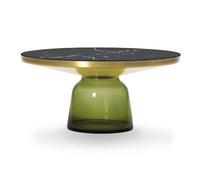 CLASSICON table BELL COFFEE TABLE avec la structure en laiton (Vert olive - Plateau en marbre noir Marquina et base en verre soufflé)