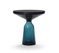 CLASSICON table BELL SIDE TABLE avec la structure en acier noir (bleu Montana - Plateau en cristal noir et base en verre soufflé)