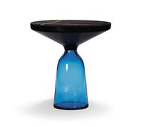 CLASSICON table BELL SIDE TABLE avec la structure en acier noir (Bleu saphir - Plateau en marbre Sahara Noir et base en verre soufflé)