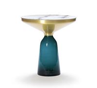 CLASSICON table BELL SIDE TABLE avec la structure en laiton (bleu Montana - Plateau en marbre Bianco Carrara et base en verre soufflé)