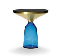 CLASSICON table BELL SIDE TABLE avec la structure en laiton (Bleu saphir - Plateau en cristal noir et base en verre soufflé)