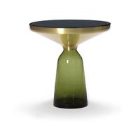 CLASSICON table BELL SIDE TABLE avec la structure en laiton (Vert olive - Plateau en cristal noir et base en verre soufflé)