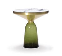 CLASSICON table BELL SIDE TABLE avec la structure en laiton (Vert olive - Plateau en marbre Bianco Carrara et base en verre soufflé)