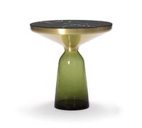 CLASSICON table BELL SIDE TABLE avec la structure en laiton (Vert olive - Plateau en marbre noir Marquina et base en verre souffl)