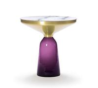 CLASSICON table BELL SIDE TABLE avec la structure en laiton (Violet améthyste - Plateau en marbre Bianco Carrara et base en verre soufflé)