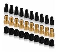 Classicseali Lot de 10 adaptateurs de pompe à vélo en laiton Schrader vers Presta avec 10 bouchons de valve Presta et 10 bouchons de valve Schrader - Kit adaptateur de pompe à vélo