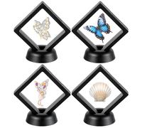 Classicseali Lot de 4 vitrines flottantes avec support carré en plastique noir, cadre flottant 3D transparent, pour sécuriser les souvenirs, bijoux, défi, pièces de monnaie, médailles antiques