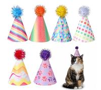 Classicseali Lot de 6 chapeaux de fête d'anniversaire avec pompon, chapeaux de fête brillants pour doudous, chapeau de fête réglable pour chatons, chiots, lapins et petits animaux, multicolore