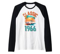 Classique 1966 avec Voiture, Palmiers et Coucher de Soleil Manche Raglan