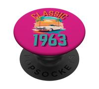 Classique 1966 avec Voiture, Palmiers et Coucher de Soleil PopSockets PopGrip Adhésif