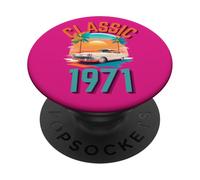 Classique 1971 avec Voiture, Palmiers et Coucher de Soleil PopSockets PopGrip Adhésif