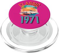 Classique 1971 avec Voiture, Palmiers et Coucher de Soleil PopSockets PopGrip pour MagSafe