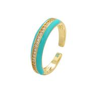 Classique Bagues Bague Bijoux Femme Hommes Anneau Arc-En-Ciel Fluo Pour Les Femmes Cristal D’Été Goutte D’Émail À L’Huile Émail Filles Anneaux De Fête Goldcyan