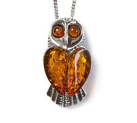 Classique Baltique Ambre Cognac et argent Pendentif Chouette effraie 41,9 cm sur une Chaîne en Argent