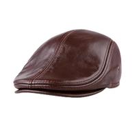 Classique Béret Caps Hommes Chaud en Cuir Véritable Caps Coupe-Vent Bec De Canard Chapeau Chapeaux Plats, Burgundy, XL(57-58 CM)