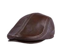 Classique Béret Caps Hommes Chaud en Cuir Véritable Caps Coupe-Vent Bec De Canard Chapeau Chapeaux Plats, Dark Brown, XXL(59-60 CM)