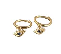 Classique Bohème Véritable 925 En Argent Sterling Bleu Zircon Démon Oeil Boucles D'oreilles Pour Les Femmes Mauvais Œil Oreille Cerceau Bijoux