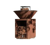 CLASSIQUE Brasero Double Cuve Corten - Ø83x92cm - Modèle compact et pratique pour des moments conviviaux à l'extérieur