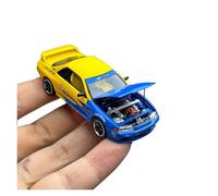 Classique Die Cast Modèle Modèle Voiture en Alliage pour Nissan God of War GTR32 Feijin Spoon Peinture À L'échelle 1:64 Passe-Temps Bleu Et Jaune Miniature De Collection
