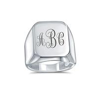 Classique Géométrique Simple Grande Rectangle Personnaliser Initiale Monogramme Bague De Signet Pour Hommes Polished Shine .925 Argent Sterling Gravure Personnalisée
