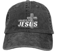 Classique Je Crois en Jésus Unisexe Lavé Casquette Casquette de Baseball Vintage Casual Outdoor Sports Hat Cadeau