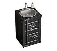 Classique Meuble de salle de bain carré avec armoire à 1 porte, armoire autoportante en métal avec évier en acier inoxydable, lavabo à colonne de style industriel créatif avec rangement Pratique(Noir)