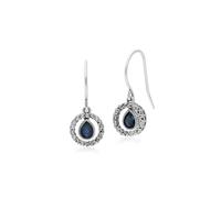 Classique Poire Saphir & Marcassite Rond Halo Goutte Earrings IN Argent Sterling