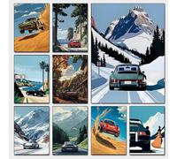 Classique Porsche 911 Alpine Drive affiche rétro voyage alpin dessin animé imprime toile peinture mur Art photo maison salon De 13
