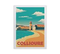 Classique Puzzle Adulte 1000 Pièces Paysage Puzzle en Bois，Affiche de Voyage Vintage Collioure Plage Phare Cote VERMEILLE，DIY Cadeaux De Noël Décor À La Maison（75x50cm）-BO78