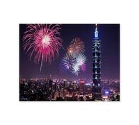 Classique Puzzle Adulte 1000 Pièces Paysage Puzzle en Bois，Skyline avec feu d’Artifice, Vie Nocturne, Vue sur Taipei，DIY Objets De Collection Décoration De La Maison Moderne（75x50cm）-N92