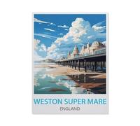 Classique Puzzle Adulte 1000 Pièces Paysage Puzzle en Papier，Affiche de Voyage Vintage de Weston Super Mare en Angleterre，DIY Objets De Collection Décoration De La Maison Moderne（38x26cm）-BD3
