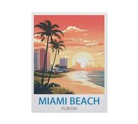 Classique Puzzle Adulte 1000 Pièces Paysage Puzzle en Papier，Miami Beach, Floride - Affiches de Voyage Vintage pour Le Surf，DIY Cadeaux De Noël Décor À La Maison（50x70cm）-CL38