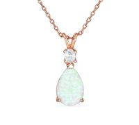 Classique Simple Gemstone Cz Accent 5Ct Solitaire Larme Blanc Arc-En-Ciel Créé Opale Pendentif Collier Pour Les Femmes Plaqué Or Rose .925 Argent Sterling Octobre Pierre De Naissance 16-18 Pouces