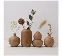 Classique Simple Japonais Style Vase En Bois Massif Ensemble de 4, Mignon Wabi-Sabi Style Fleurs Séchées Petit Vase, Bureau, Présentoir, Entrée Décor, Pendaison de crémaillère, cadeau d'anniversaire