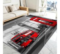 Classique Tapis Lavable Machine Salon 80 x 150 cm Antidérapant Poil Bas Résistant London Big Ben Bus rouge à impériale Motif Chambre Cuisine Entrée Salle Détente Dessous Lit Dortoir Décoration