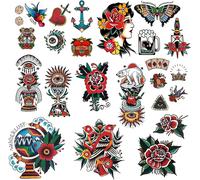 Classique Temporaire Tatouage Old School Autocollants Différentes Tailles Étanche Vintage Autocollant Fleur Bras Rose Tatouages Hirondelles Tatouages Papillons Tatouages Épées Tatouages