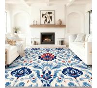 Classique Traditionnel Tapis de Salon Lavable en Machine Antiderapant | Imprimé Arabesque Fleurs, Tapis Doux et Léger pour Salle à Manger Chambre Couloir Bureau 160 x 230 cm