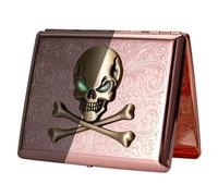 Classique Vintage soulevé crâne métal femmes hommes portable cas de cigarette, tient 18/20 100mm cigarettes, portefeuille de carte de crédit RFID (Crâne Vine Rose, 20pcs 100's)