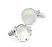Classique White-Color Sea Shell Copper Men Cuff Link Party Wedding Suit Shirt Boutons de Manchette Élégance individuelle (Couleur : Argent, Taille : comme indiqué) (Argent comme indiqué)