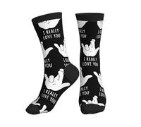 Classiques Homme Chaussettes Langue des signes américaine Je t'aime avec style Socks Respirantes Chaussettes de Sports pour Sport Training Trekking 40cm