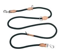 Classiques Laisse de Dressage 2m en Nylon, Durable et Réglable, Multifonctionnelle Double pour Chiens Petits Moyens et Grands - Marche et Course (Noir)