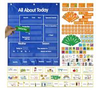 Classroom Pocket Chart, Large Hanging School Calendar Organizer 31.5x26.77x0.08 inches, Visual Schedule Display for Time Weather Season, Educational Tool for Kindergarten Teachers Homeschool Students