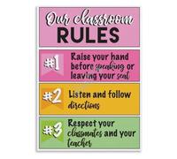 Classroom Rules Poster Student Conduct Wall-Art | Foster respect and responsibility with this visual poster that reminds to listen and(Framed,08x12inch(20x30cm))