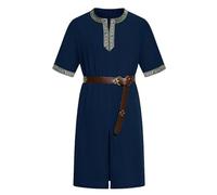 clasToonrain Lot de 2 tuniques médiévales pour hommes avec ceinture de 195 cm Costume de chevalier Renaissance Viking pour Halloween, fête, larp, résurrection, dimanche jour grec ancien (bleu marine
