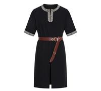 clasToonrain Lot de 2 tuniques médiévales pour hommes avec ceinture de 195 cm Costume de chevalier Renaissance Viking pour Halloween, fête, larp, résurrection, dimanche jour grec ancien (noir, taille