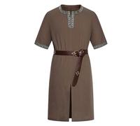 clasToonrain Lot de 2 tuniques médiévales pour hommes avec ceinture de 195 cm Costume de chevalier Renaissance Viking pour Halloween, fête, larp, résurrection, dimanche jour grec ancien (marron