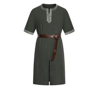 clasToonrain Lot de 2 tuniques médiévales pour hommes avec ceinture de 195 cm Costume de chevalier Renaissance Viking pour Halloween, fête, larp, résurrection, dimanche jour grec ancien (vert armée